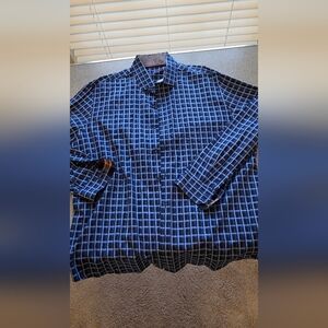 Tasso Elba Navy and White Plaid Shirt